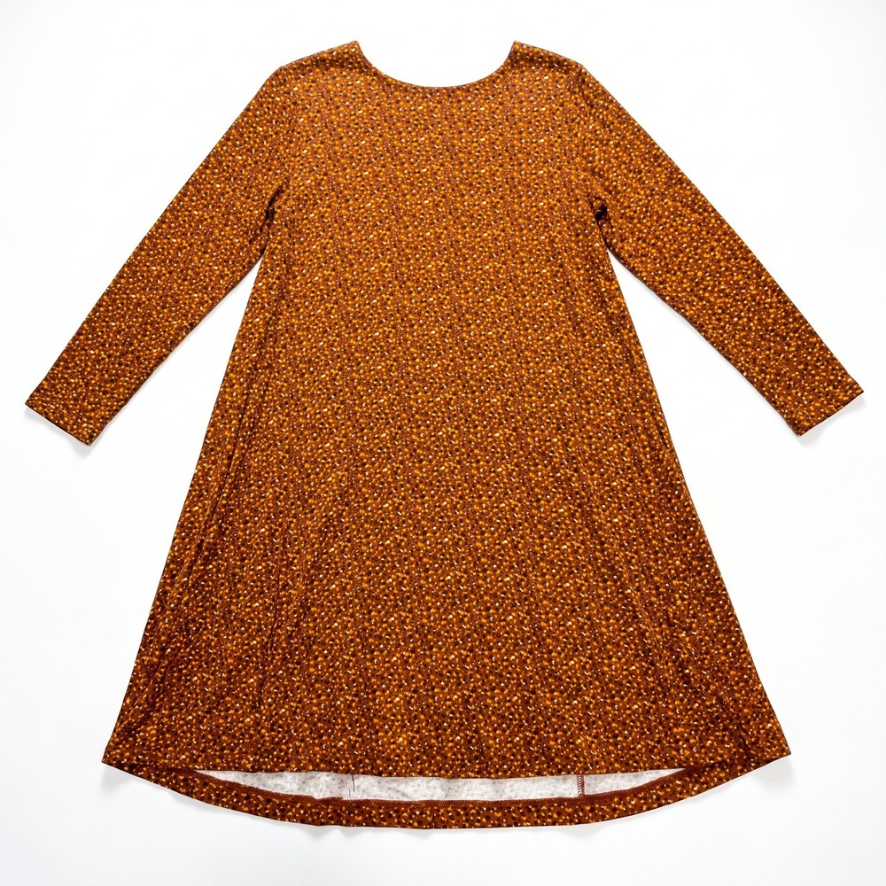 LOFT Outlet Womens S Orange Brown Leopard Print Swing Dress Long Sleeve Boho